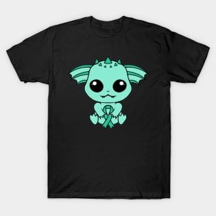 Cute Creature Holding an Awareness Ribbon (Teal) T-Shirt